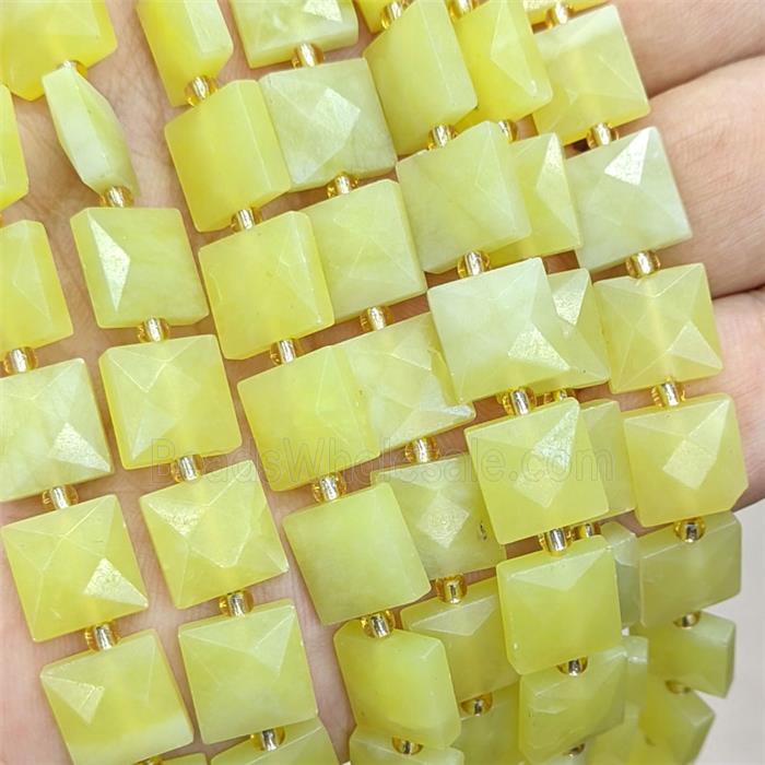 Lemon Jade Square Beads Faceted Olive