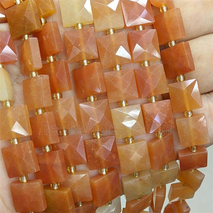 Red Aventurine Square Beads Faceted