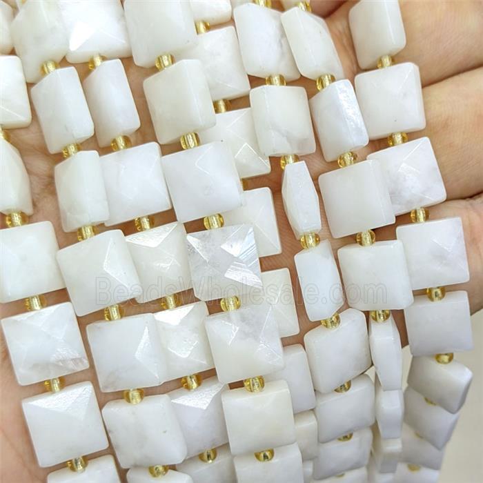 White Moonstone Square Beads Faceted