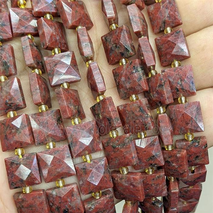 Red Sesame Jasper Square Beads Faceted