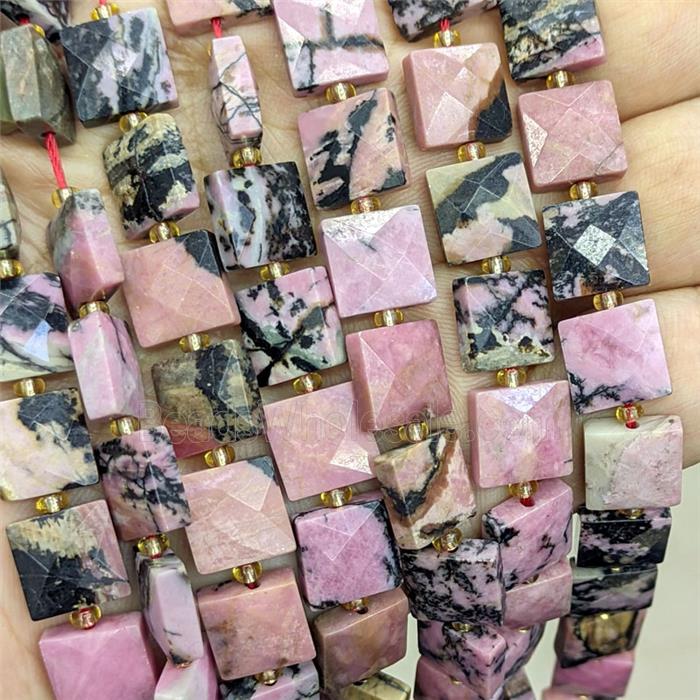 Chinese Rhodonite Square Beads Faceted Pink
