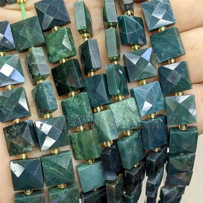 Green Moss Agate Square Beads Faceted