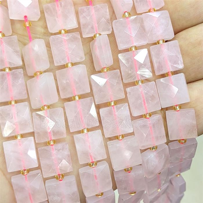 Pink Rose Quartz Square Beads Faceted