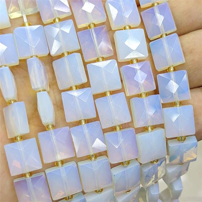 White Opalite Square Beads Faceted