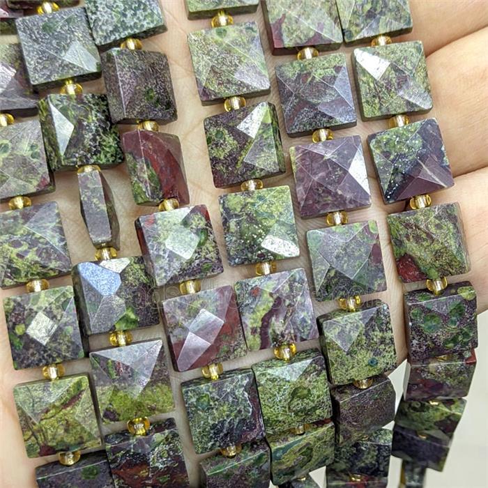 Dragon Bloodstone Square Beads Faceted Green