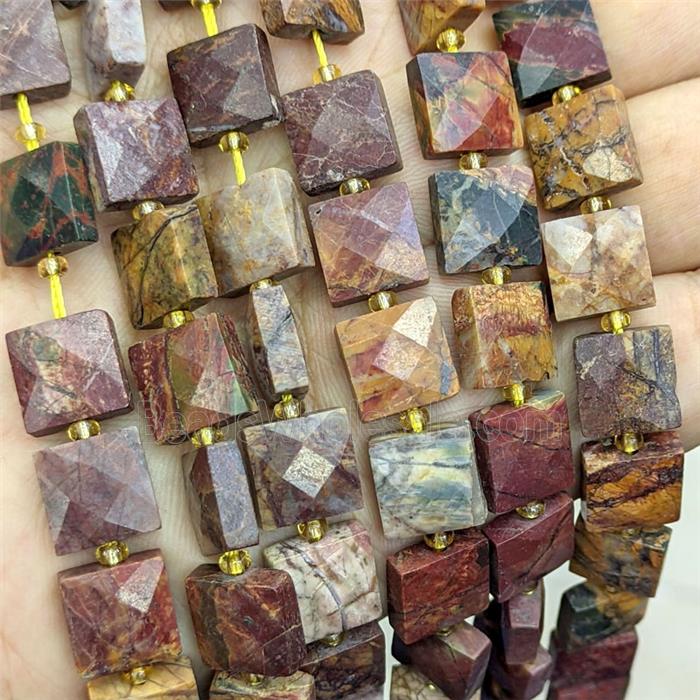 Red Picasso Jasper Square Beads Faceted