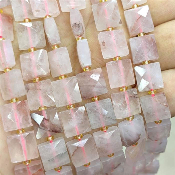 Pink Hematoid Quartz Square Beads Faceted