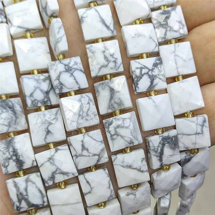 White Howlite Turquoise Square Beads Faceted
