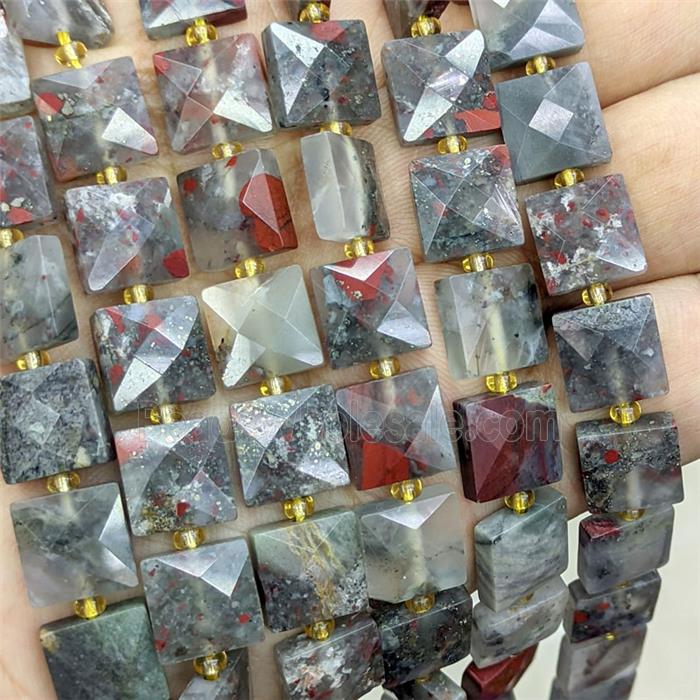 African Bloodstone Square Beads Faceted