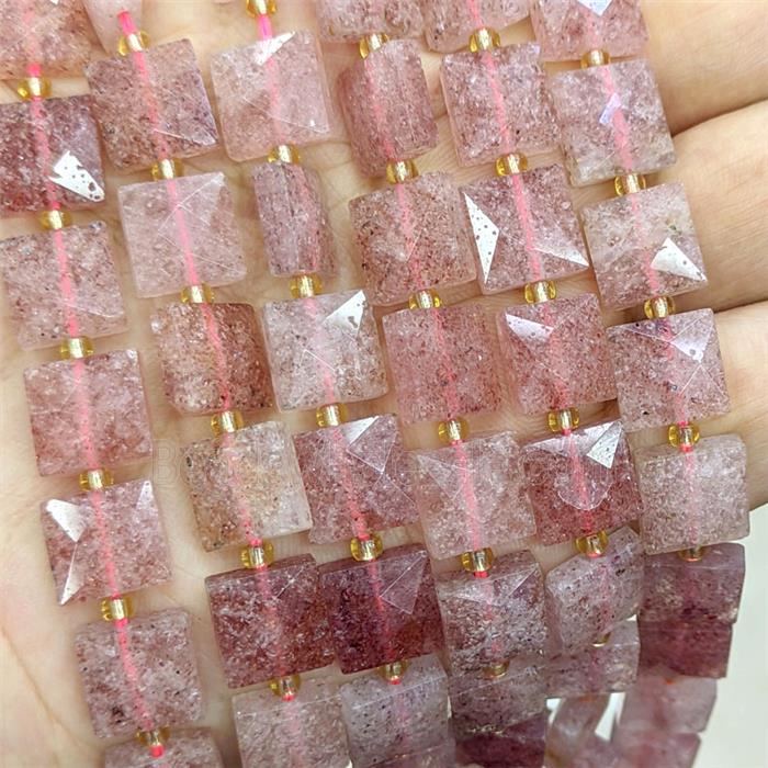Pink Strawberry Quartz Square Beads Faceted