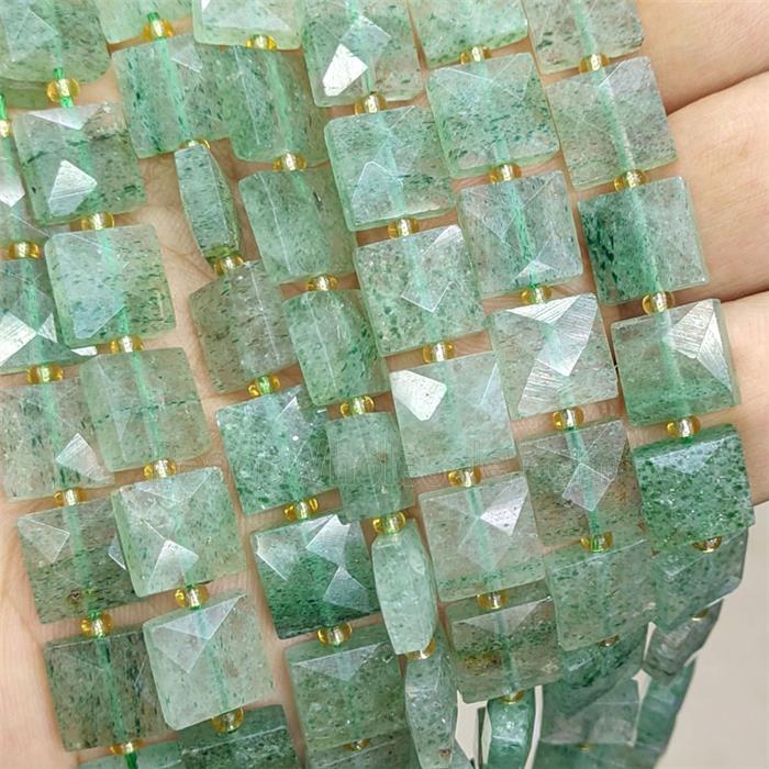 Green Strawberry Quartz Square Beads Faceted