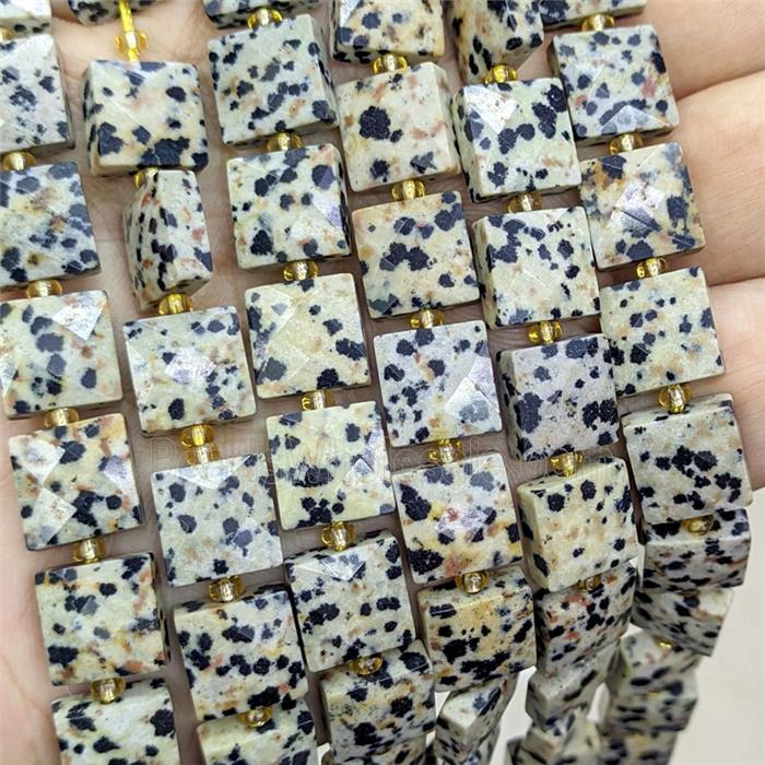 Black Dalmatian Jasper Square Beads Faceted
