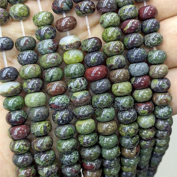 Natural Dragon Bloodstone Beads Green Smooth Rondelle