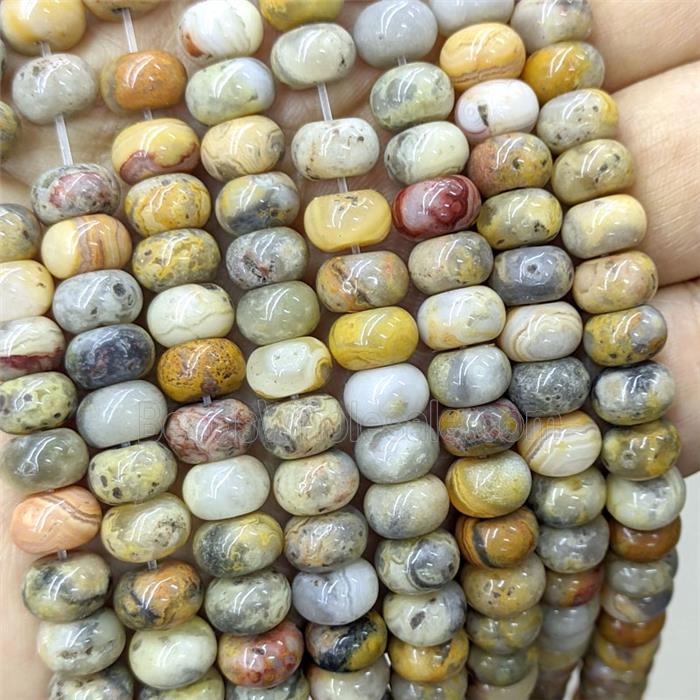 Natural Yellow Crazy Lace Agate Beads Smooth Rondelle