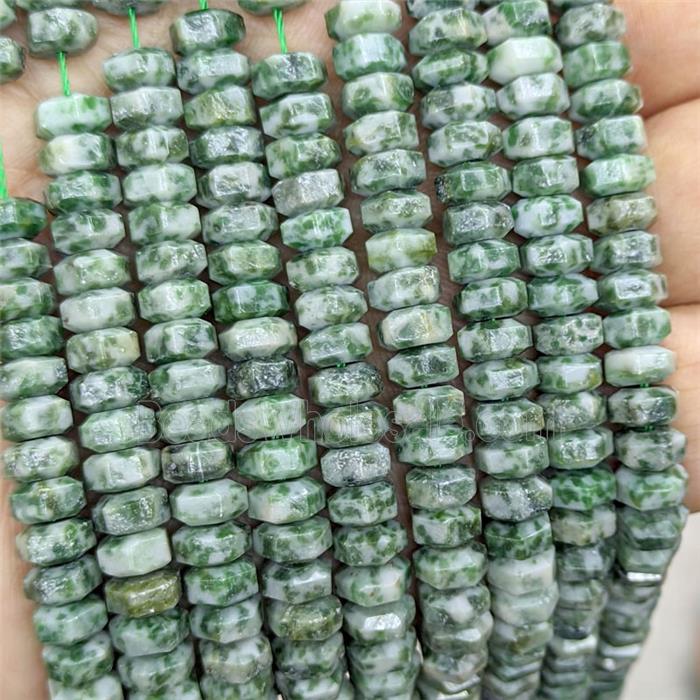 Natural Green Dalmatian Jasper Hexagon Beads