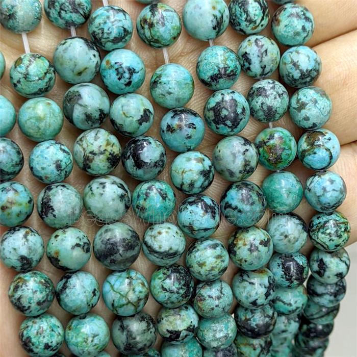 New African Turquoise Beads Green Smooth Round