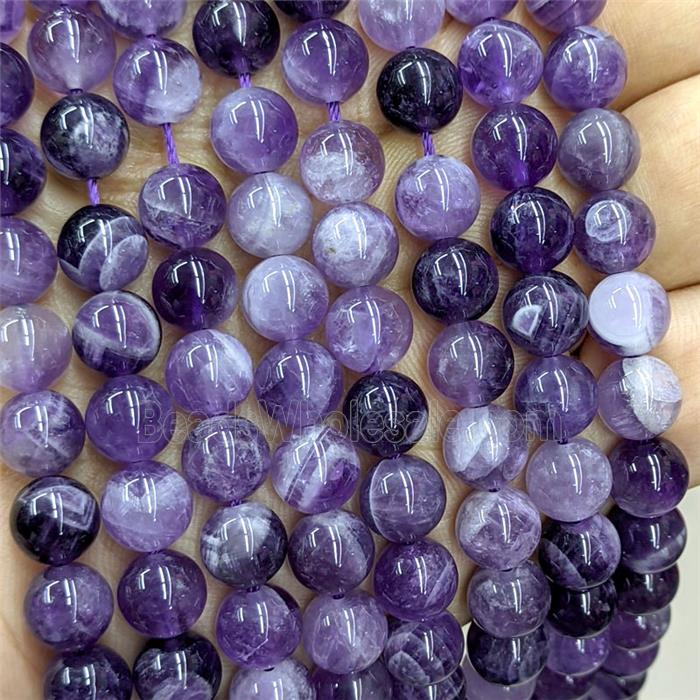 Natural Dogtooth Amethyst Beads Purple Smooth Round