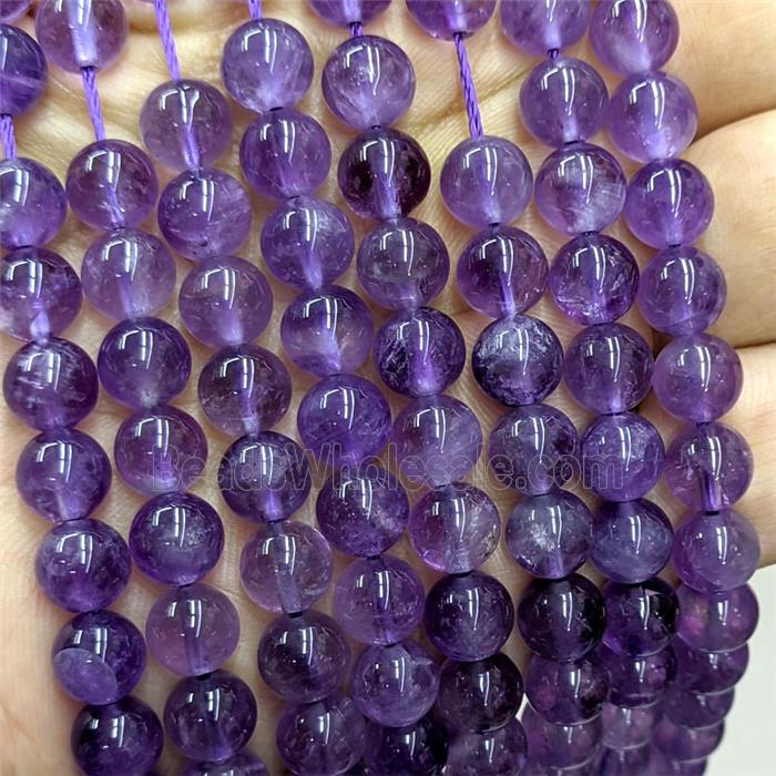 Natural Purple Amethyst Beads Smooth Round