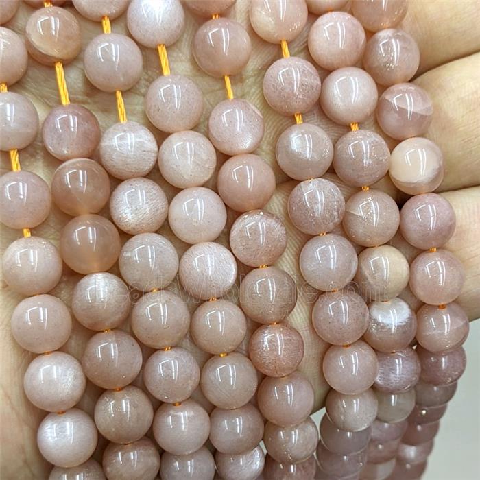 Natural Peach Sunstone Beads Smooth Round