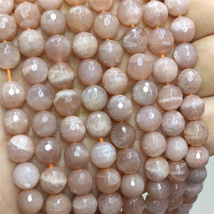 Natural Peach Sunstone Beads Faceted Round