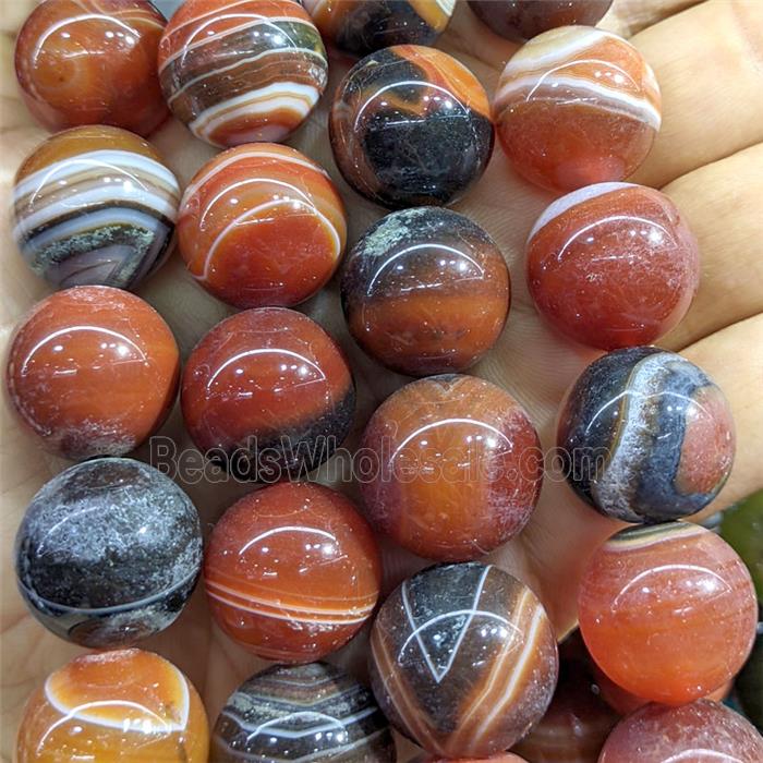 Natural Red Stripe Agate Beads Banded Smooth Round Dye