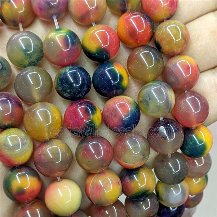 Natural Agate Beads Multicolor Dye Smooth Round