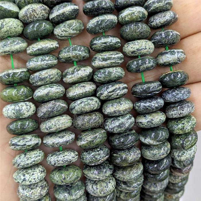 Natural Green Silver-line Jasper Beads Smooth Rondelle