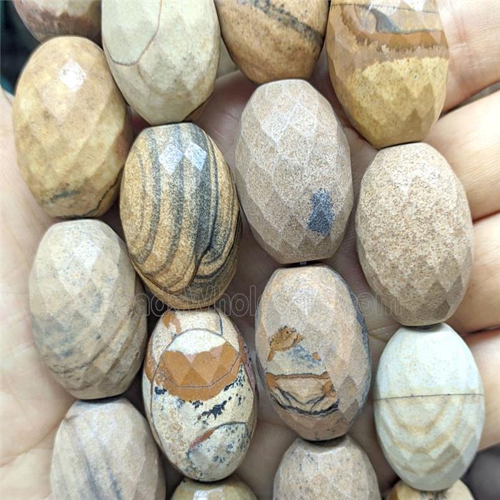 Natural Picture Jasper Rice Beads Faceted