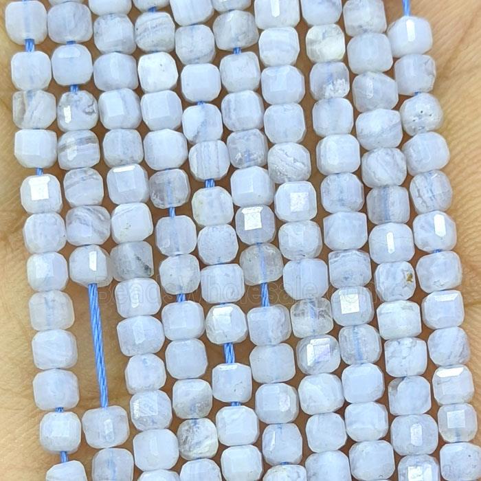 Natural Blue Lace Agate Cube Beads
