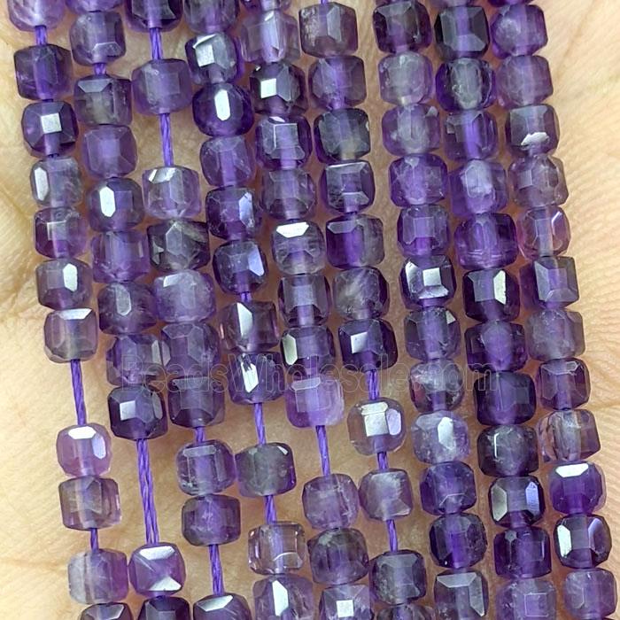 Natural Purple Amethyst Cube Beads