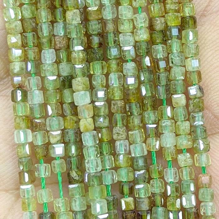 Natural Green Garnet Cube Beads