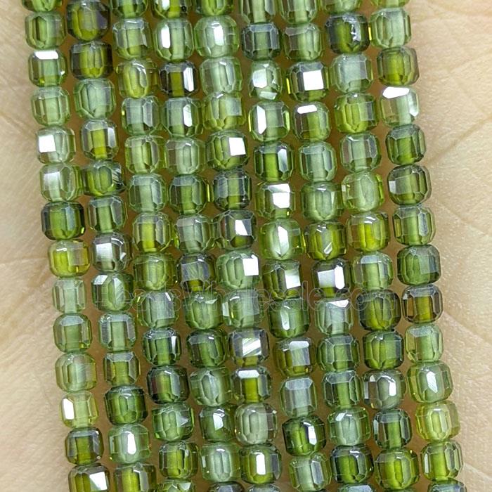 Olive Cubic Zirconia Cube Beads