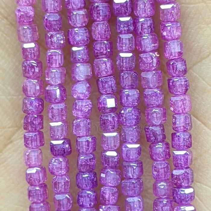 Fuchsia Crackle Cubic Zirconia Cube Beads
