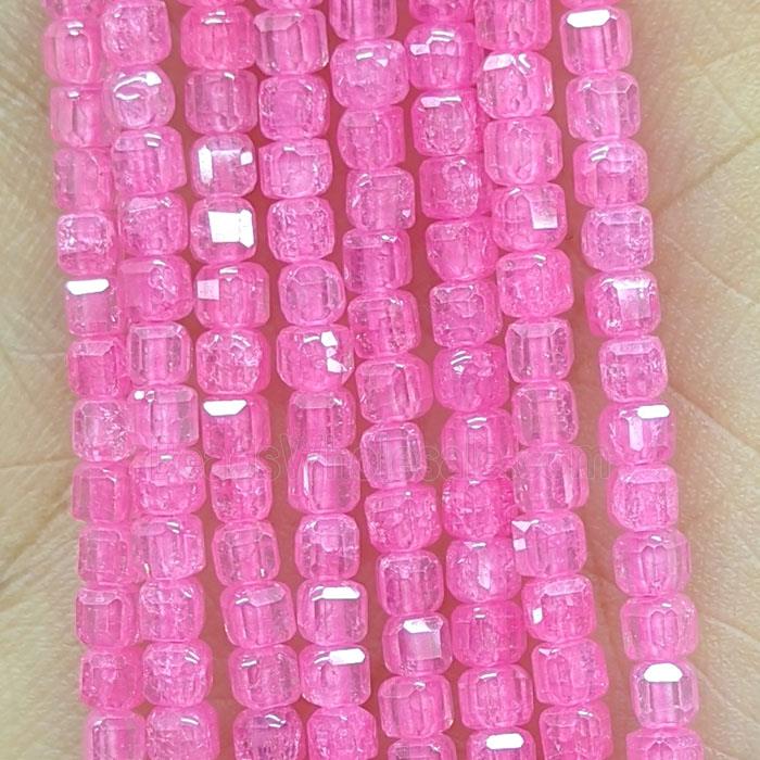 Pink Crackle Cubic Zirconia Cube Beads
