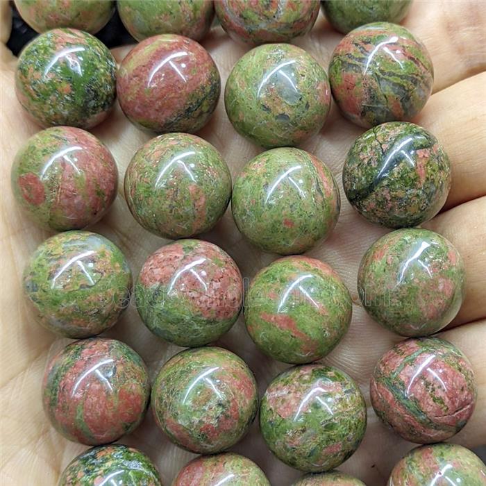 Natural Unakite Round Beads Smooth Green