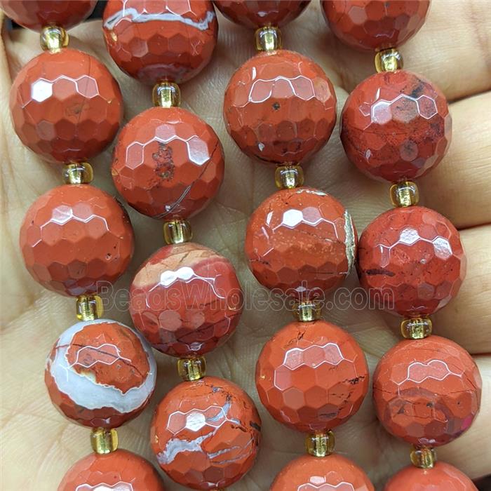 Natural Red Jasper Sphere Beads Faceted Round