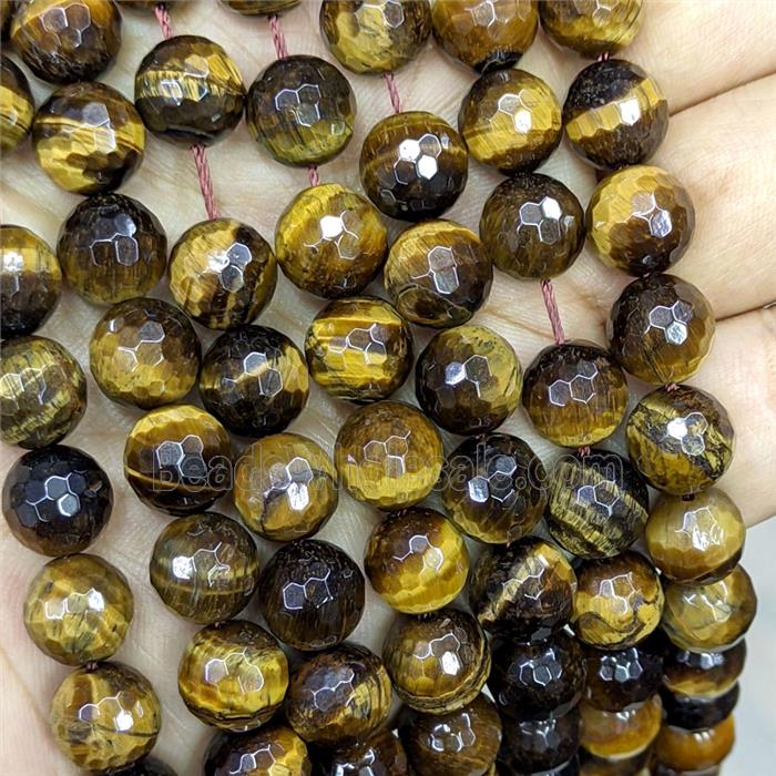 Natural Tiger Eye Stone Beads Faceted Round AB-Grade
