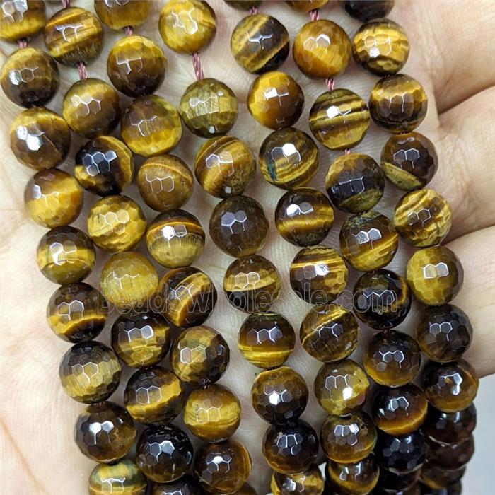 Natural Tiger Eye Beads Faceted Round A-Grade