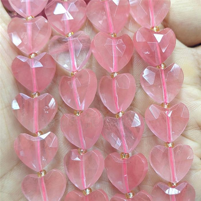 Synthetic Pink Quartz Heart Beads Faceted