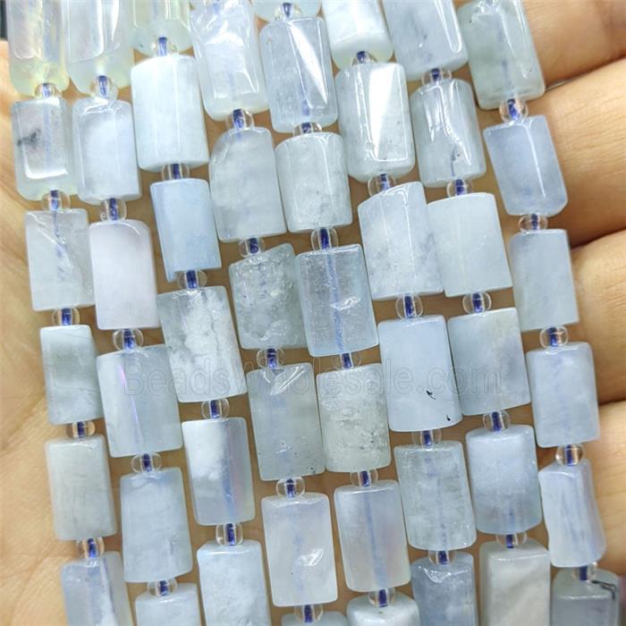 Natural Blue Aquamarine Tube Beads