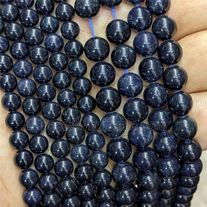 Natural Sapphire Beads Darkblue Smooth Round