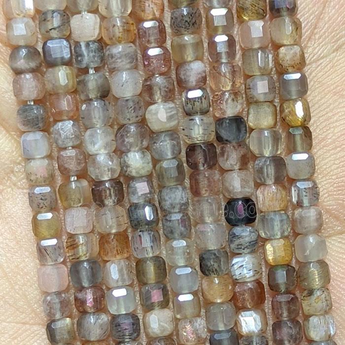 Natural Moonstone Cube Beads Faceted Multicolor