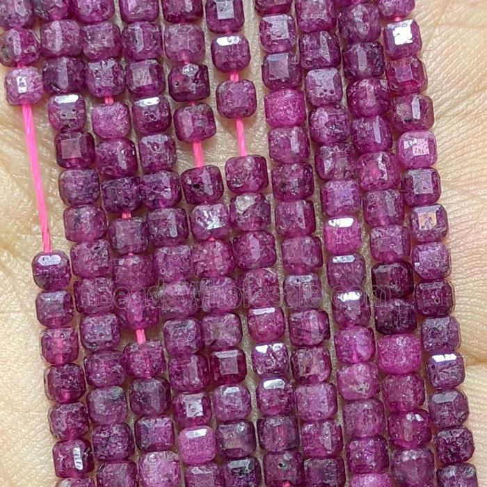 Natural Ruby Cube Beads Faceted