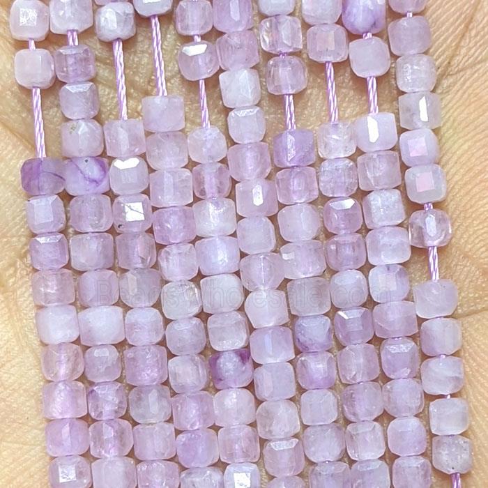 Natural Kunzite Cube Beads Faceted Lavender
