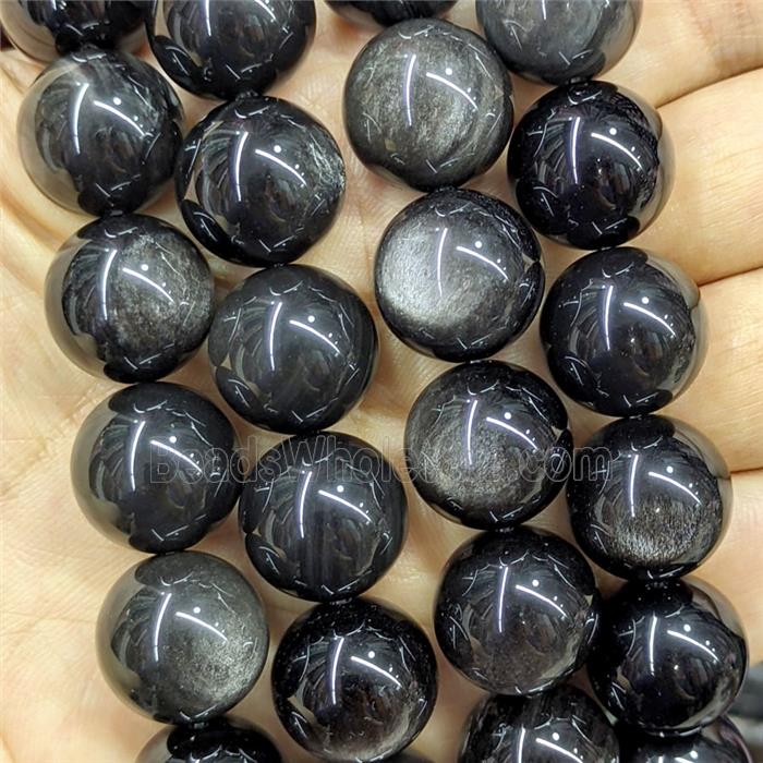 Silver Obsidian Round Beads Smooth