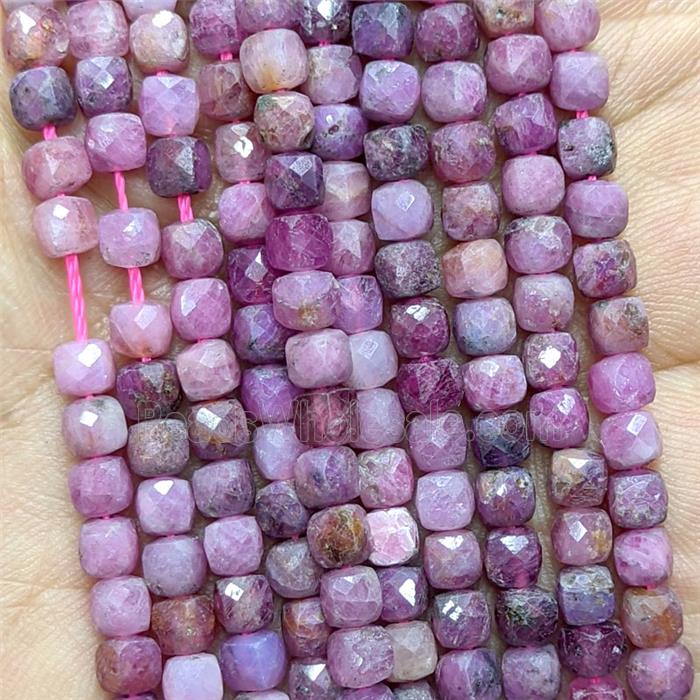 Natural Ruby Beads Faceted Cube