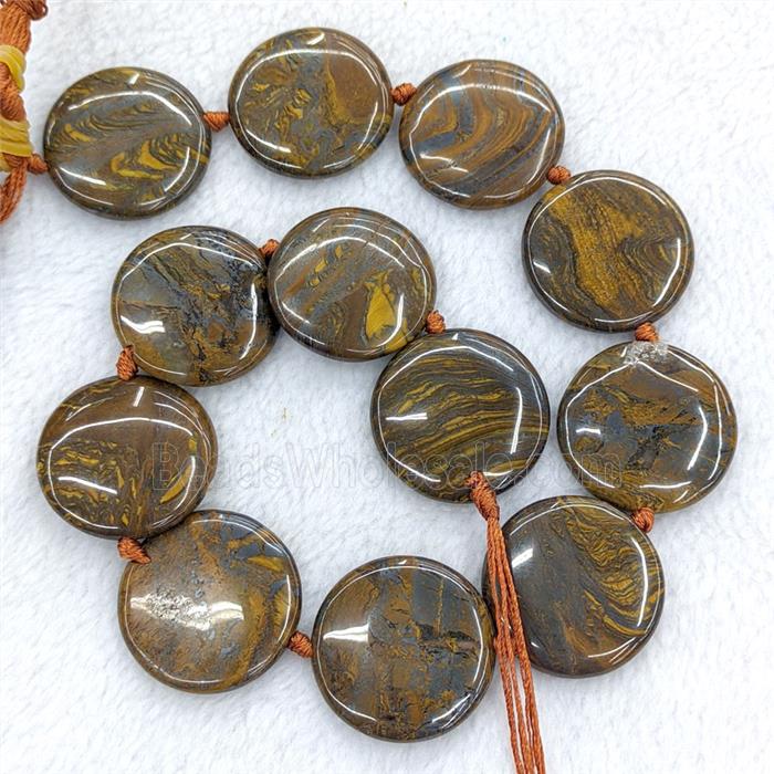 Iron Tiger Eye Stone Coin Beads
