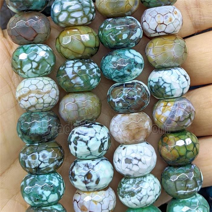 Natural Dragon Veins Agate Rondelle Beads Faceted Green Dye