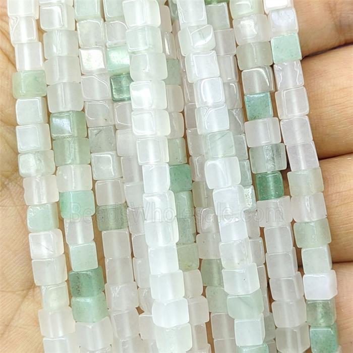 Chinese Ice Jadeite Cube Beads White