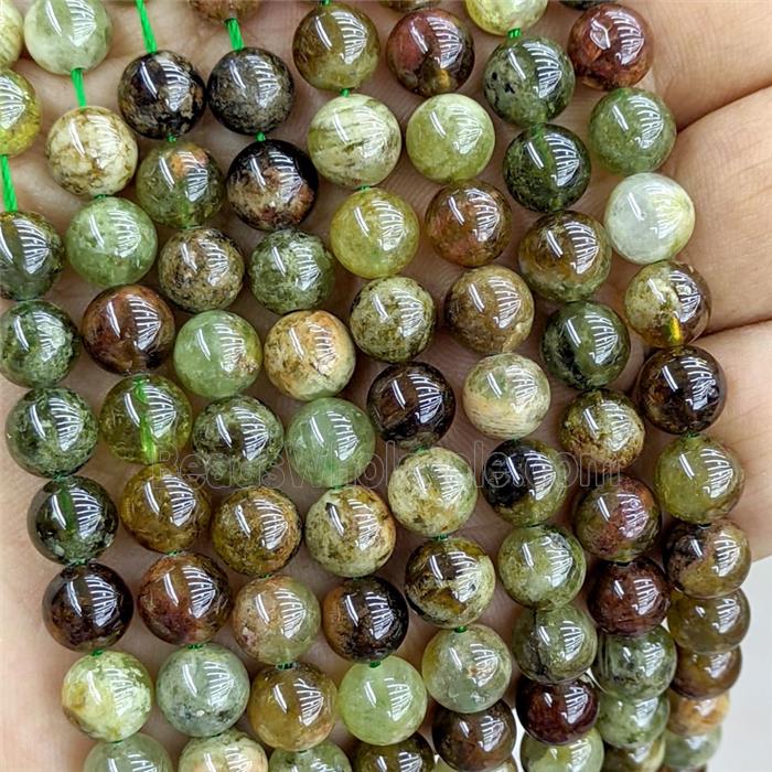 Natural Green Garnet Beads Smooth Round